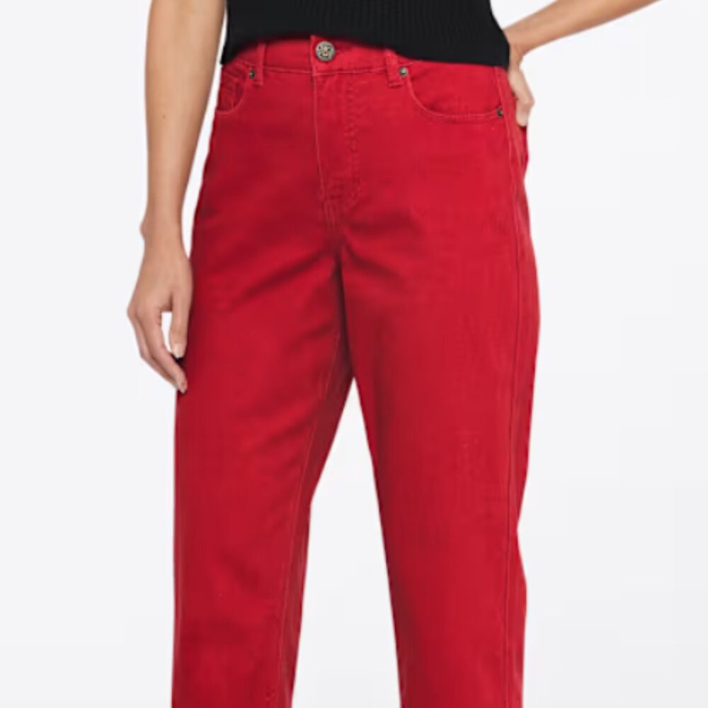 Hannah High Rise Crop Straight Pant Red